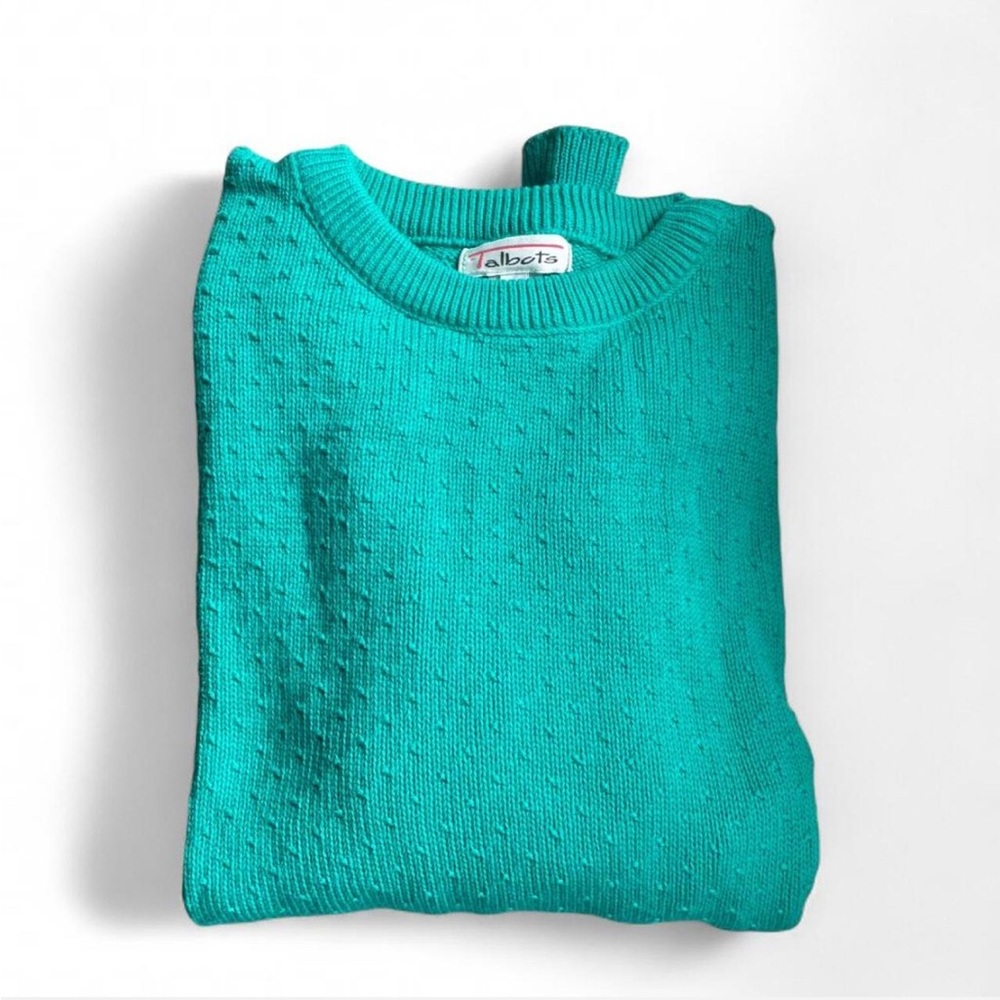 Vintage Talbots Cotton Textured Knit Sweater Size Medium Teal